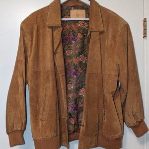 Vintage Hunt Club Genuine Brown Leather Ladies Jacket Medium Floral Lining